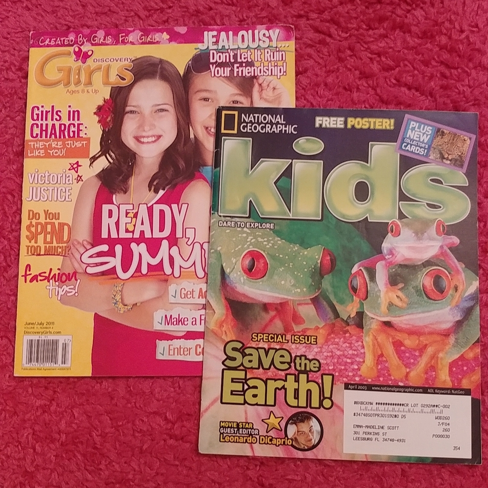 4/$15 🌻 Set of 2 Vintage Kids Magazines Discovery Girls National Geographic Kids
